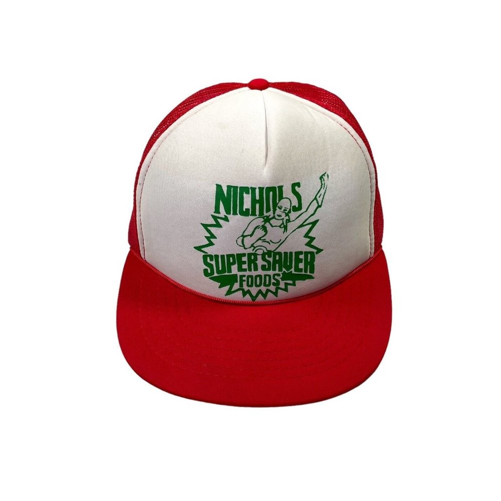 Vintage Nichols Super Saver Foods Snapback Trucker Hat- Mesh Back- Advertising